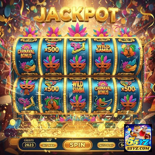 Imagem de caça-níqueis Carnaval Jackpot no 55yz, celebrando prêmios vibrantes e alegres.