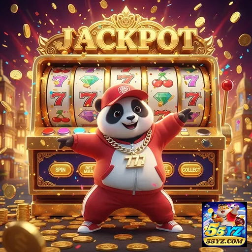 Imagem de um panda celebrando um jackpot no cassino 55yz.